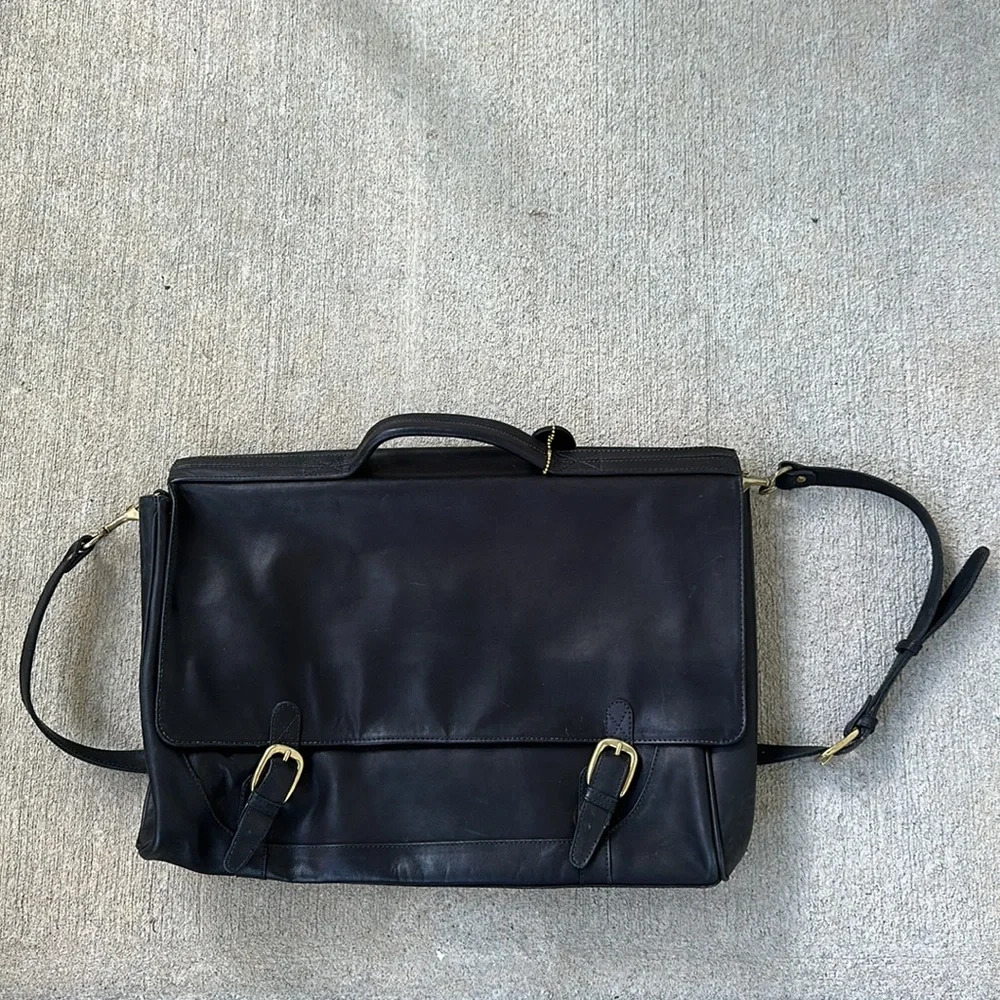 Vintage Levenger black leather messenger bag briefcase 17x12x3 17x12x3